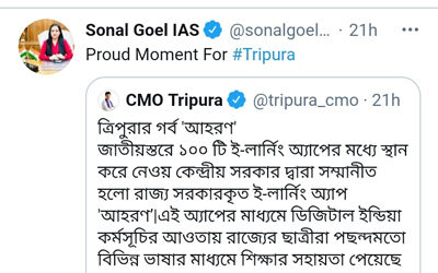 Sonal Goel IAS says proud moment for Tripura