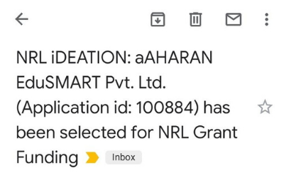 NRL iDEATION: aAHARAN EduSMART Pvt. Ltd. has been selected for NRL grant funding